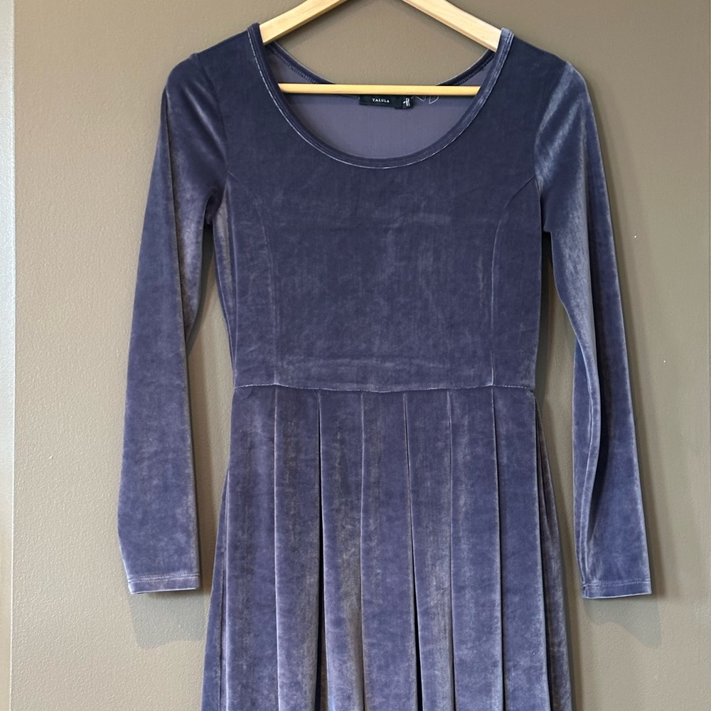 Talula Dusky Violet Velvet Long-Sleeve Pleated Dress